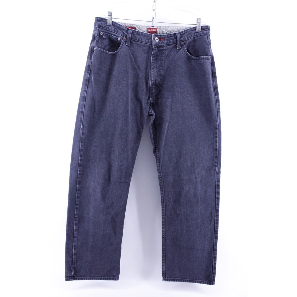 Vintage Tommy Hilfiger Red Label Jeans Mens Size 36x32‎ Straight Black Denim